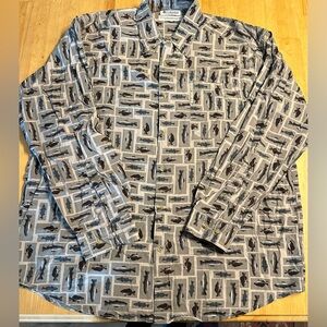 Columbia Outdoor Fish Print Button Up Long Sleeve Shirt Sz 2XL Vintage Blue/Grey